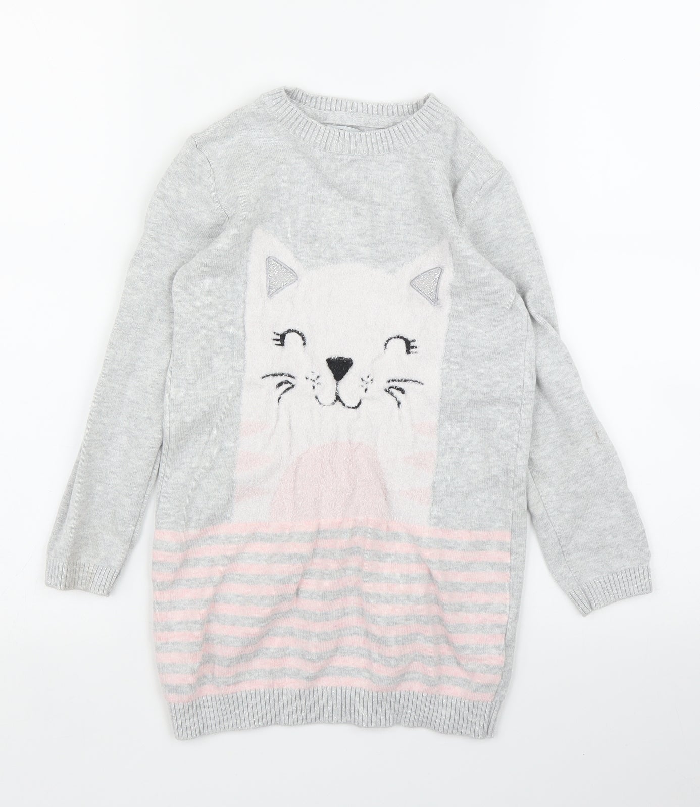 Primark Girls Grey Striped  Tunic Jumper Size 6 Years