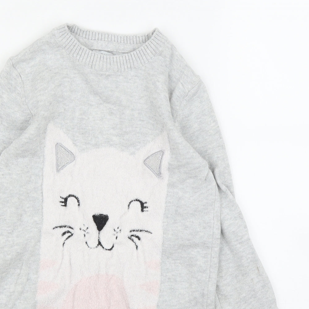 Primark Girls Grey Striped  Tunic Jumper Size 6 Years