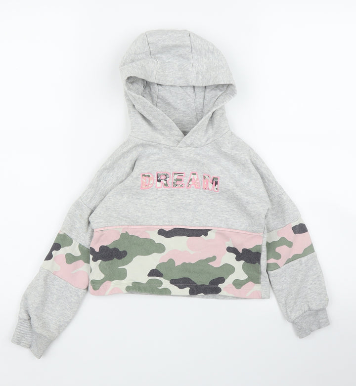 F&F Girls Grey Camouflage  Pullover Hoodie Size 5 Years