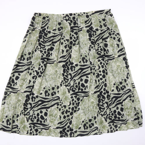 Profiles Womens Green Animal Print  Pleated Skirt Size 16  - Leopard print