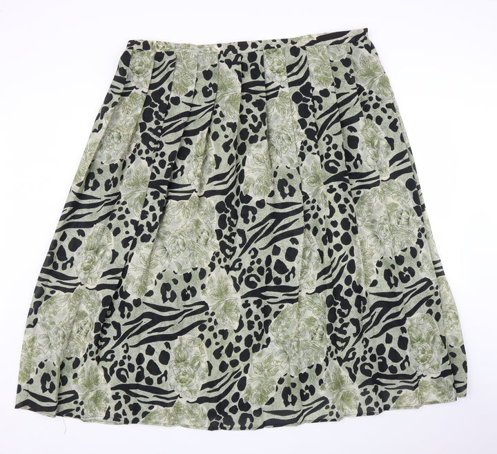 Profiles Womens Green Animal Print Pleated Skirt Size 16 - Leopard print