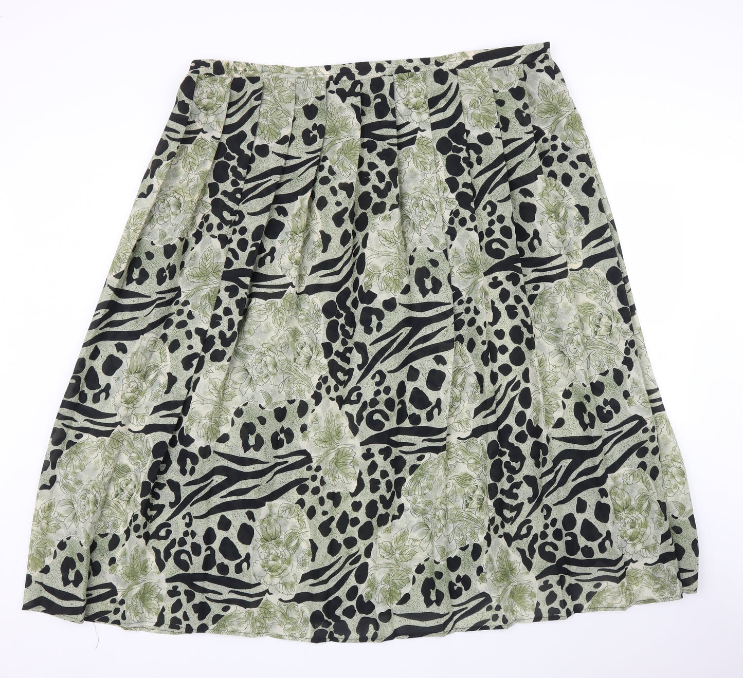 Profiles Womens Green Animal Print  Pleated Skirt Size 16  - Leopard print