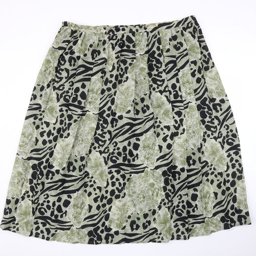 Profiles Womens Green Animal Print  Pleated Skirt Size 16  - Leopard print