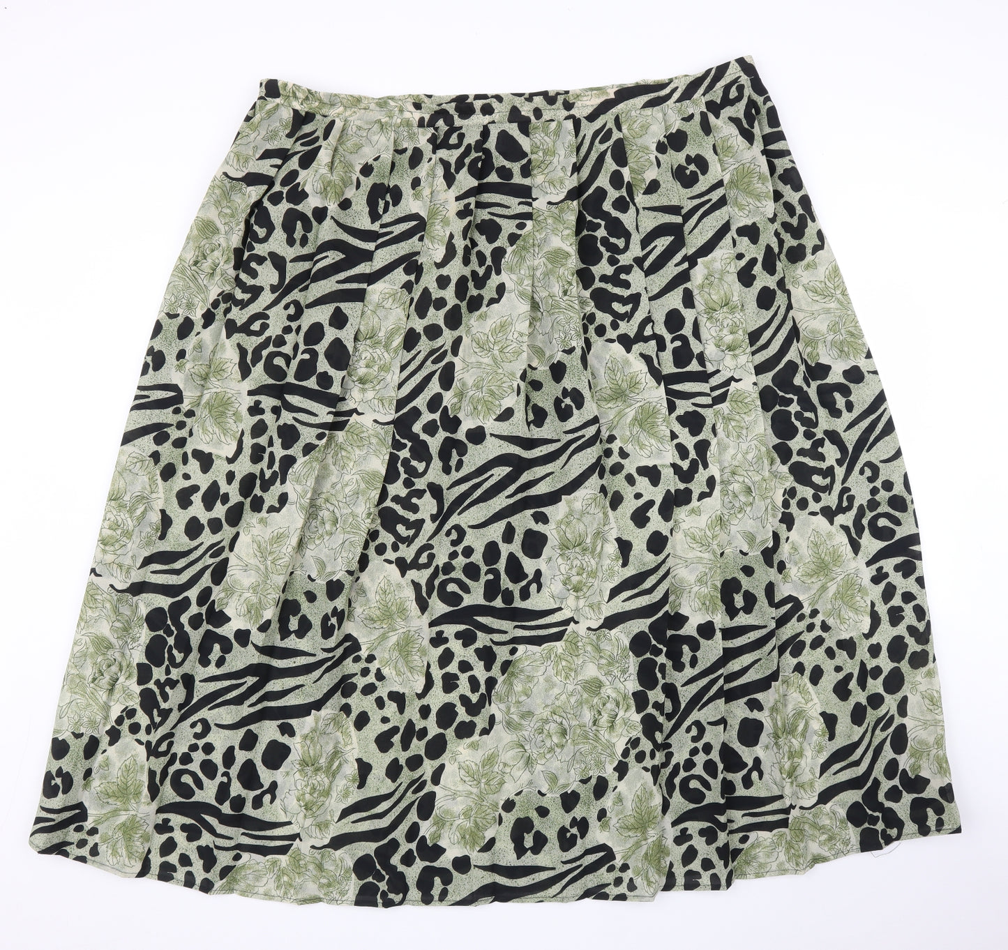 Profiles Womens Green Animal Print  Pleated Skirt Size 16  - Leopard print