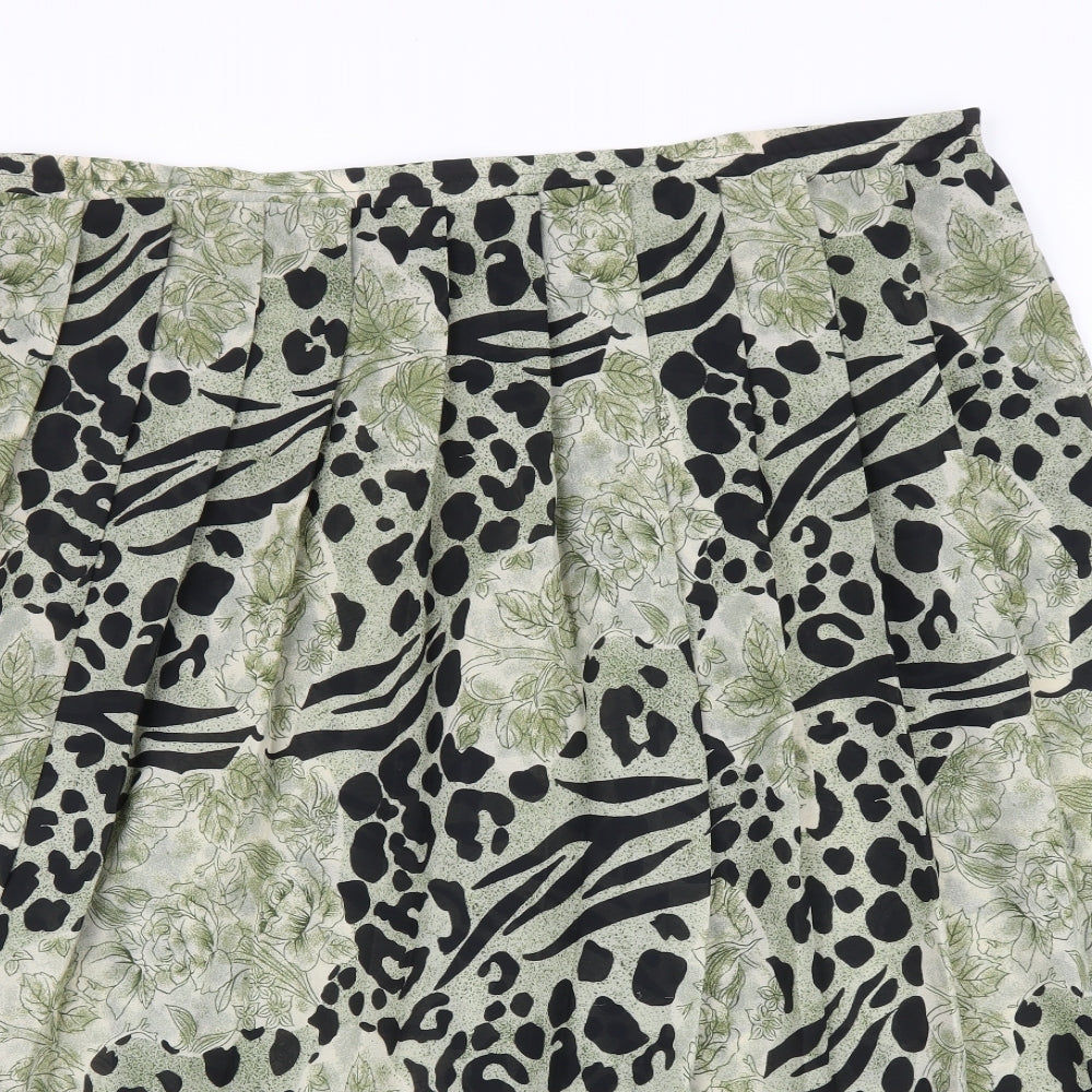 Profiles Womens Green Animal Print  Pleated Skirt Size 16  - Leopard print