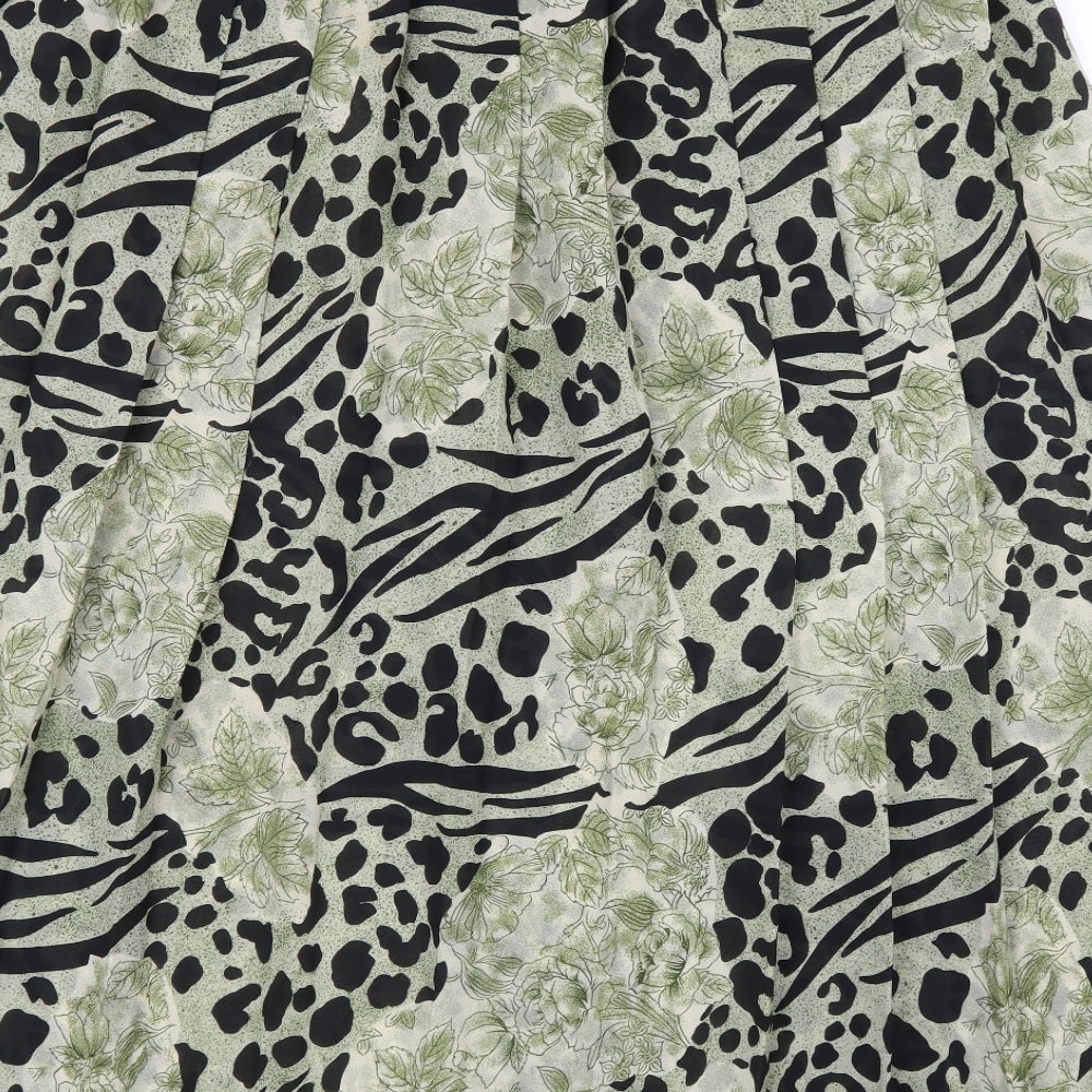 Profiles Womens Green Animal Print  Pleated Skirt Size 16  - Leopard print