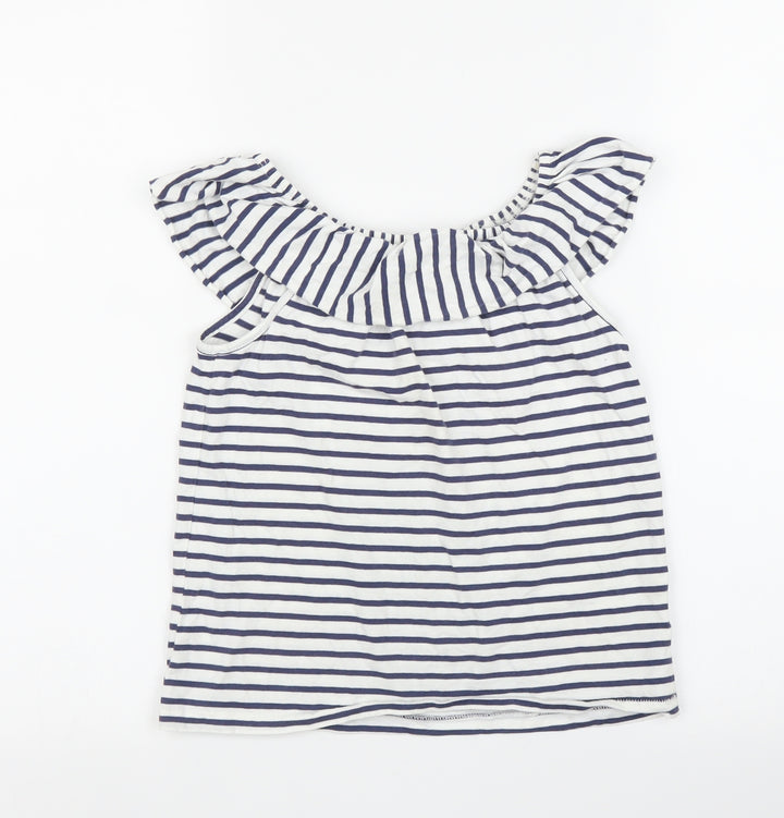 NEXT Girls White Striped Basic T-Shirt Size 7 Years
