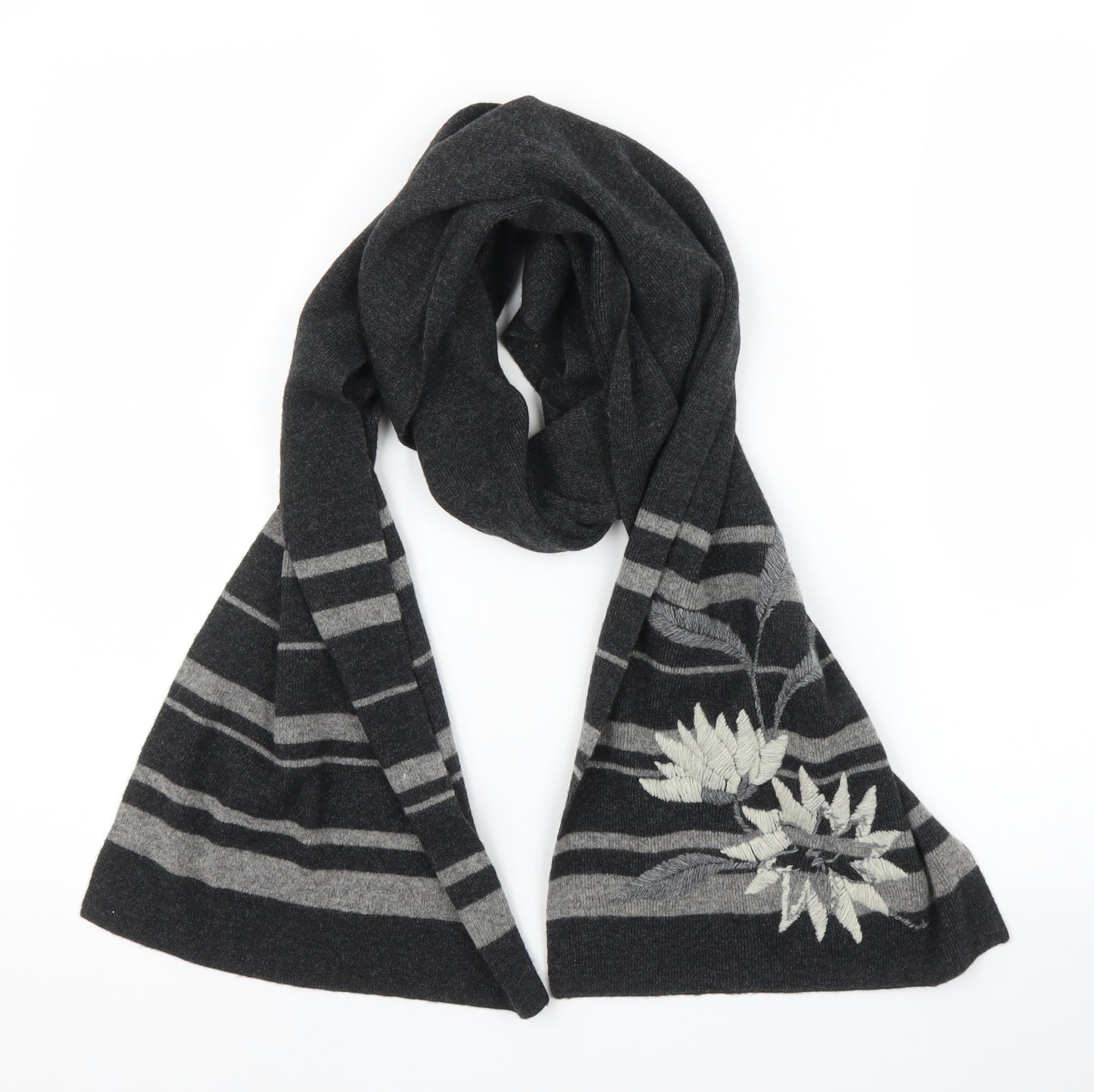 Preworn Unisex Grey Floral   Scarf