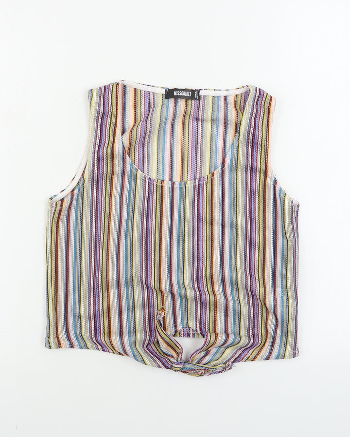 Missguided  Womens Pink Striped  Basic T-Shirt Size 8