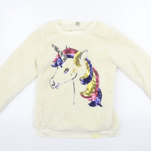 TU Boys Beige   Pullover Jumper Size 13 Years  - Sequin Unicorn
