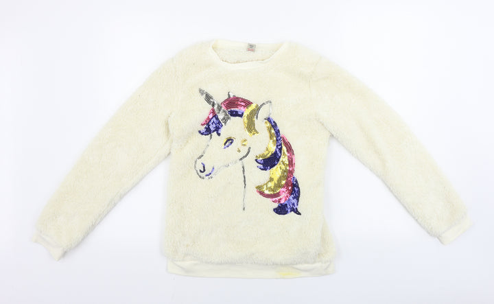 TU Boys Beige   Pullover Jumper Size 13 Years  - Sequin Unicorn