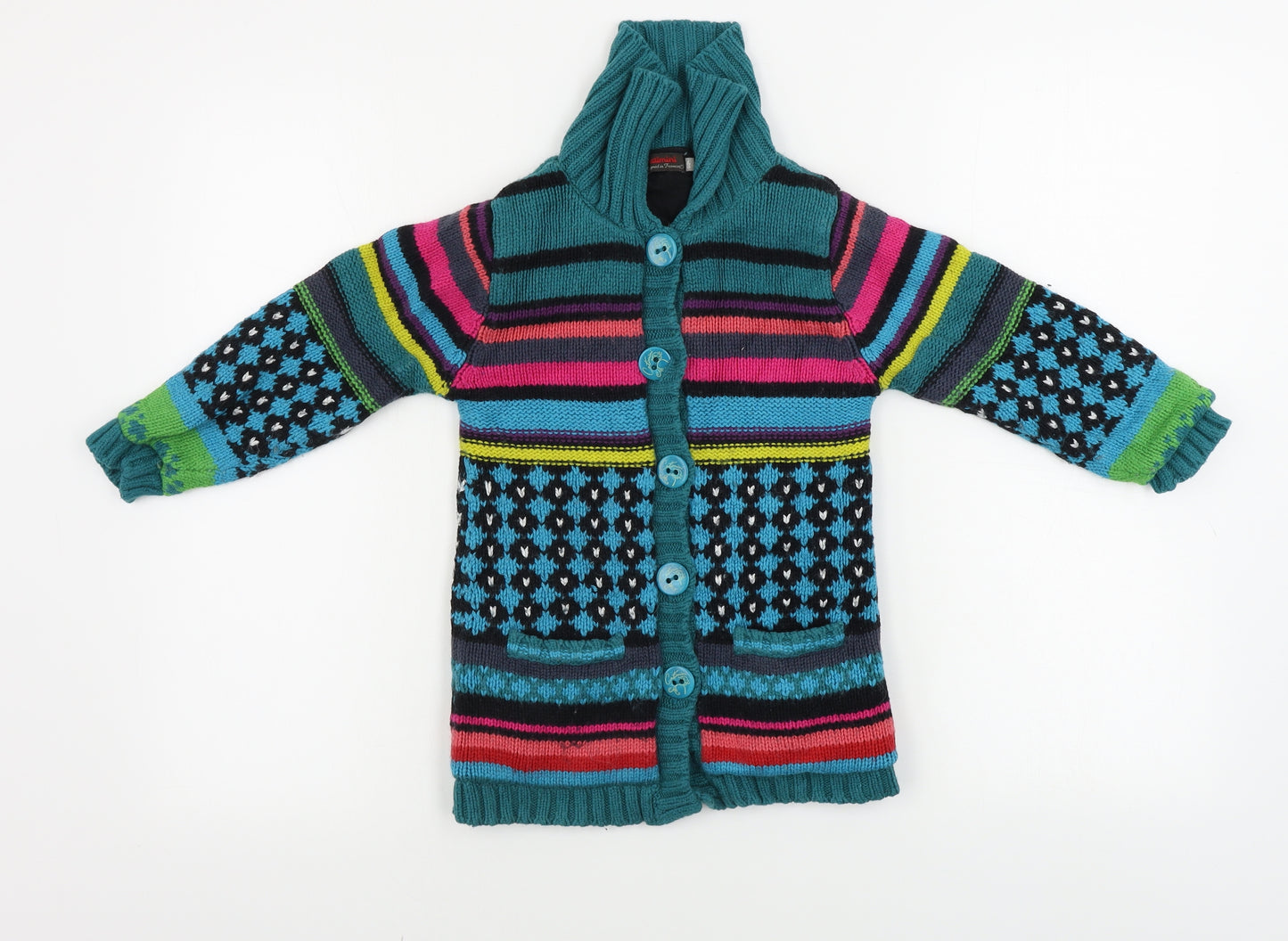 Catimini Boys Green Geometric  Cardigan Jumper Size 6 Years
