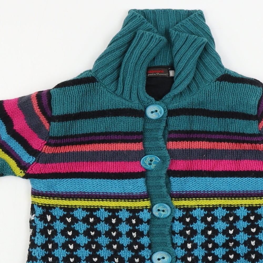 Catimini Boys Green Geometric  Cardigan Jumper Size 6 Years