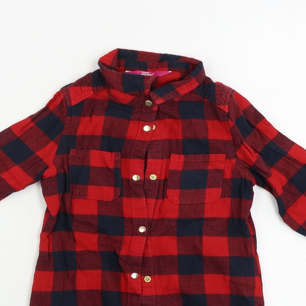Young Dimension  Girls Red Check  Basic Button-Up Size 6-7 Years