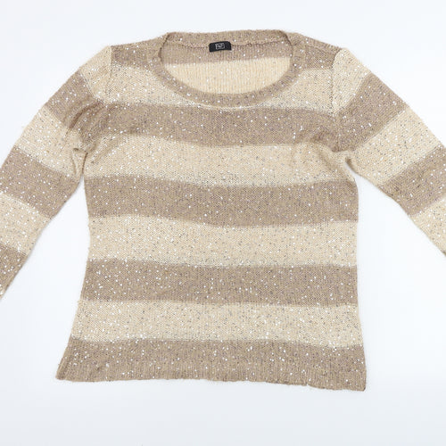 F&F Womens Beige Striped  Pullover Jumper Size 14