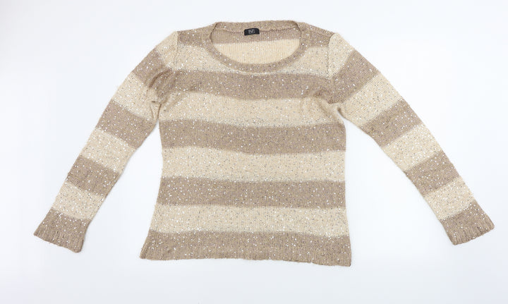 F&F Womens Beige Striped Pullover Jumper Size 14
