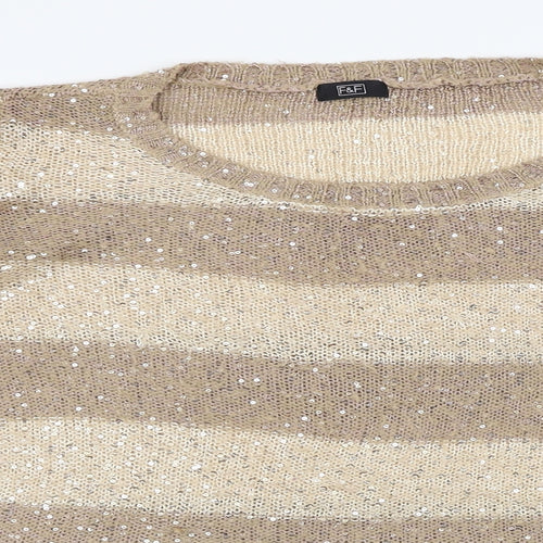 F&F Womens Beige Striped  Pullover Jumper Size 14