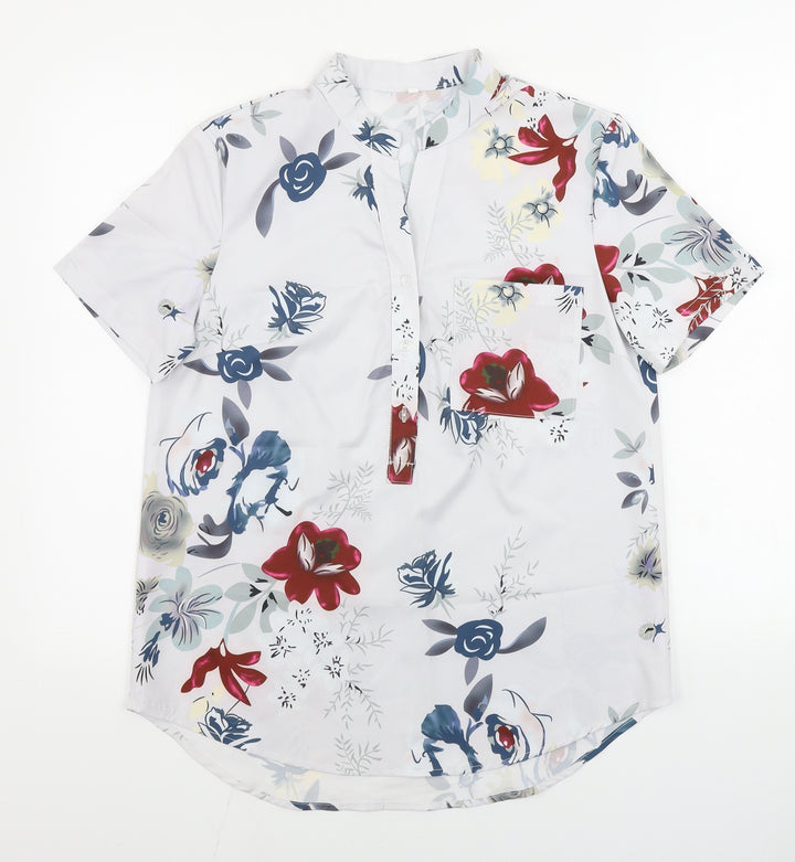 Preworn  Womens Grey Floral  Basic Button-Up Size S
