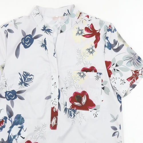 Preworn  Womens Grey Floral  Basic Button-Up Size S