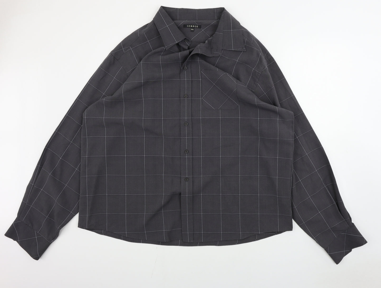 George  Mens Grey Check   Button-Up Size 3XL
