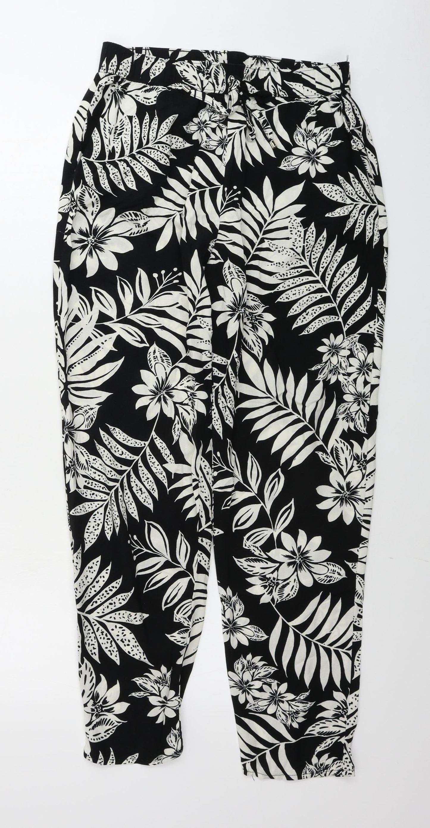 F&F  Womens Black Floral  Trousers  Size 10 L27 in