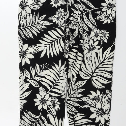 F&F  Womens Black Floral  Trousers  Size 10 L27 in