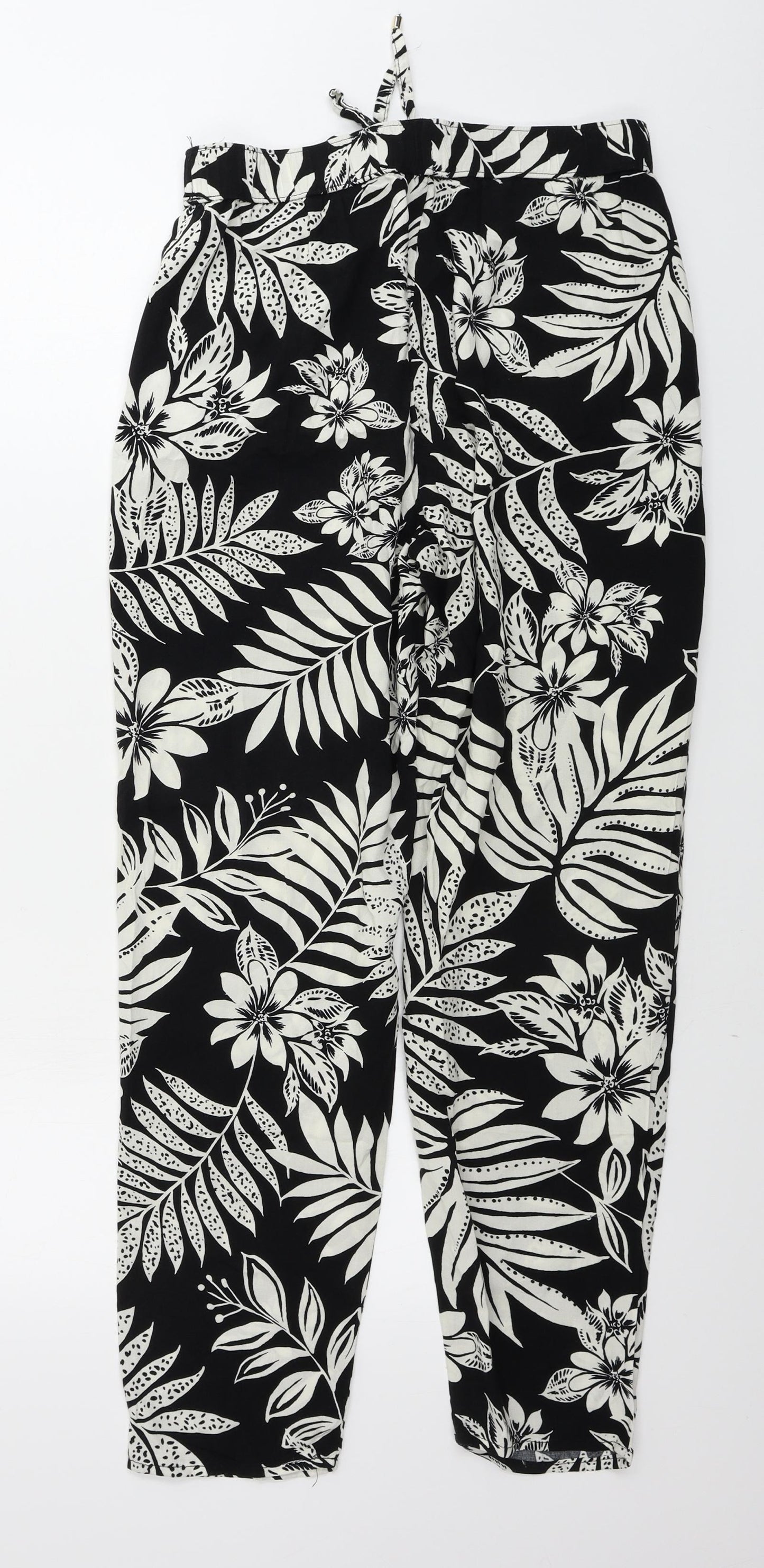 F&F  Womens Black Floral  Trousers  Size 10 L27 in