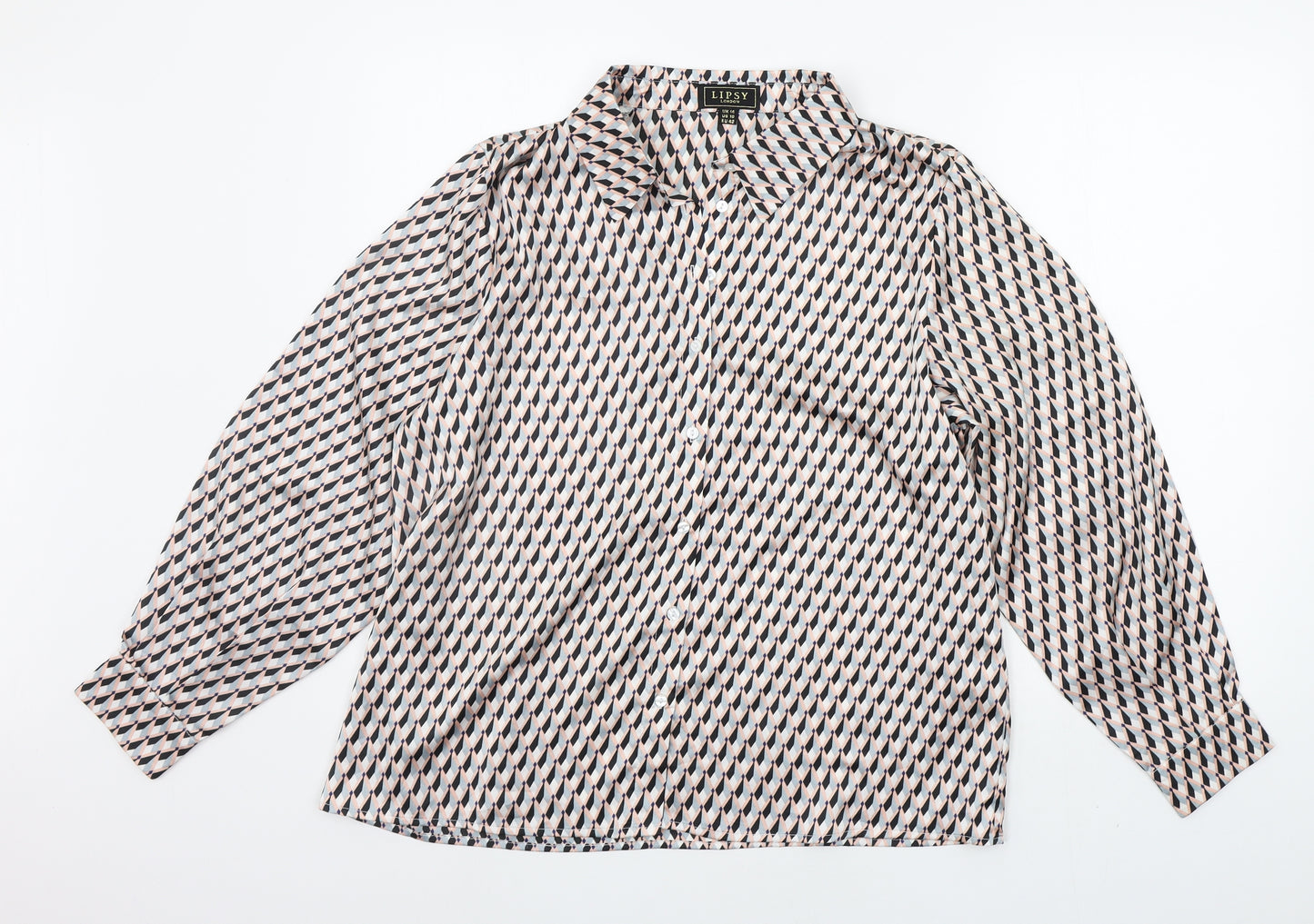 Lipsy Womens Beige Geometric  Basic Button-Up Size 14