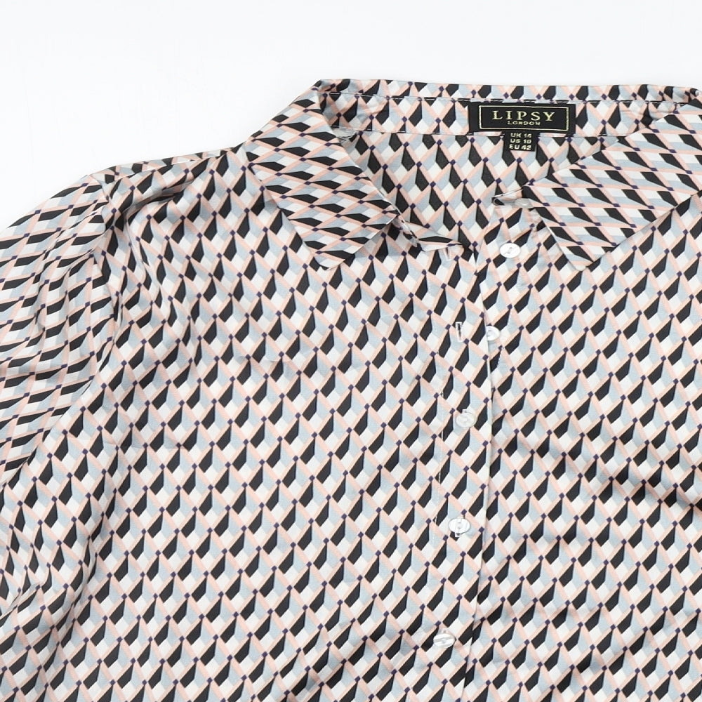 Lipsy Womens Beige Geometric  Basic Button-Up Size 14