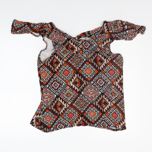 TU Womens Black Geometric  Basic Blouse Size 14