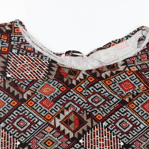 TU Womens Black Geometric  Basic Blouse Size 14