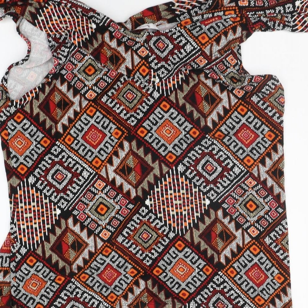 TU Womens Black Geometric  Basic Blouse Size 14