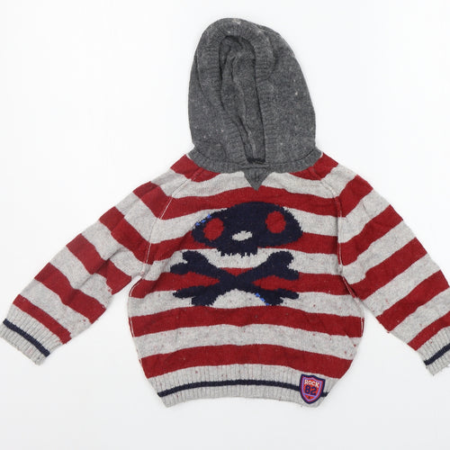 NEXT Boys Red Striped  Pullover Hoodie Size 2-3 Years