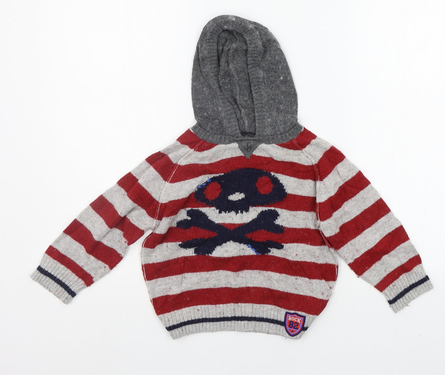 NEXT Boys Red Striped  Pullover Hoodie Size 2-3 Years
