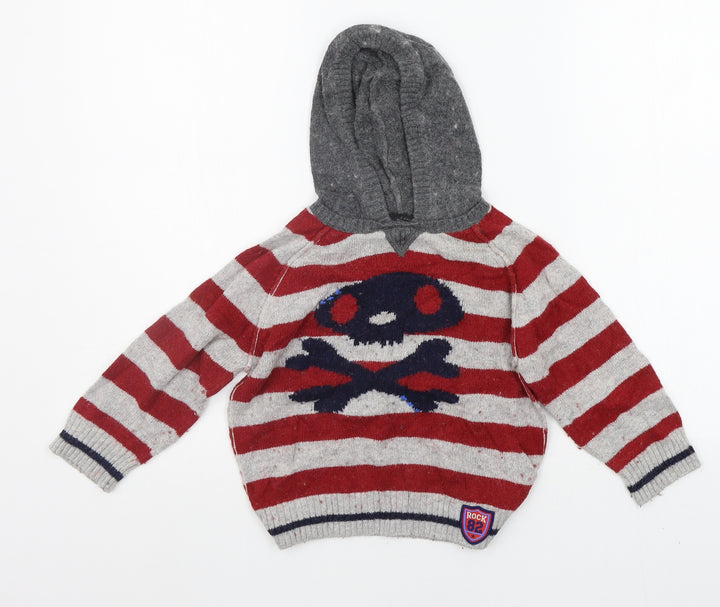 NEXT Boys Red Striped  Pullover Hoodie Size 2-3 Years
