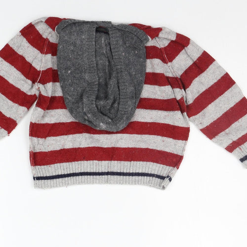 NEXT Boys Red Striped  Pullover Hoodie Size 2-3 Years