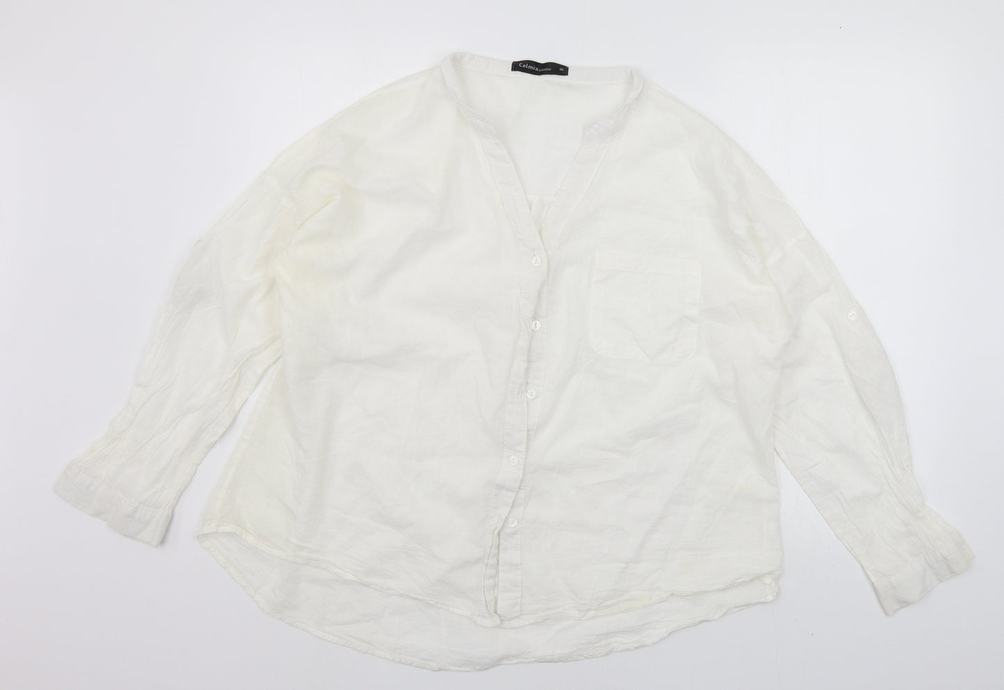 Celmia Womens White   Basic Button-Up Size 3XL