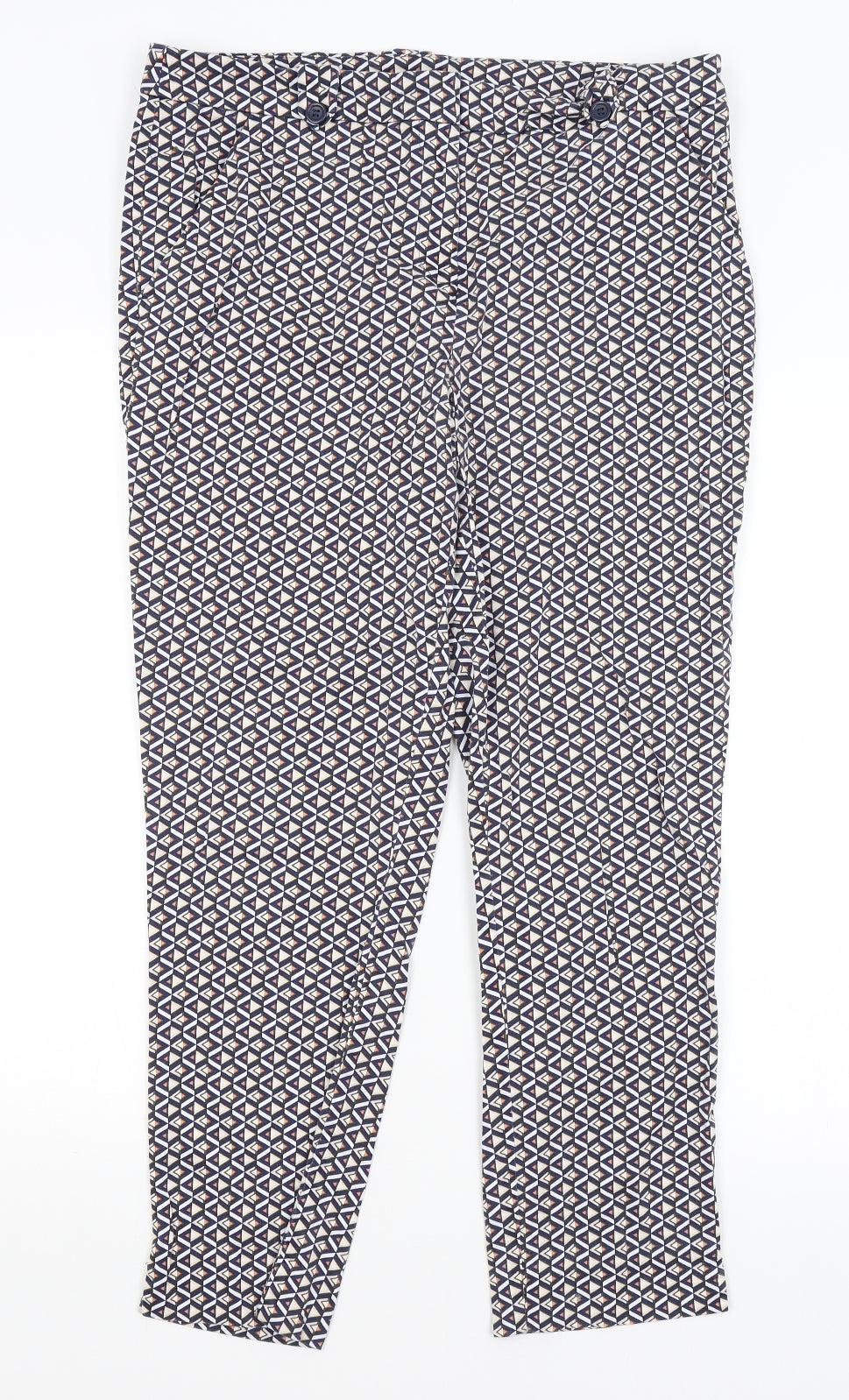 TU Womens Blue Geometric  Capri Trousers Size 14 L26.5 in