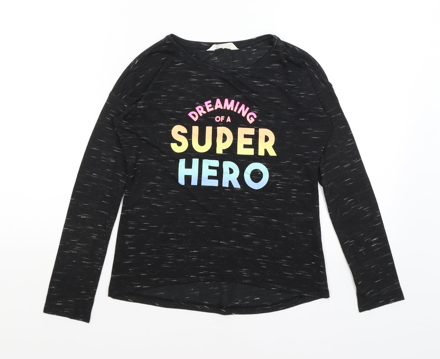 H&M Girls Black   Basic T-Shirt Size 9-10 Years  - Dreaming of a Super Hero