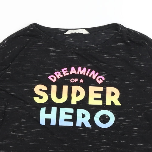 H&M Girls Black   Basic T-Shirt Size 9-10 Years  - Dreaming of a Super Hero