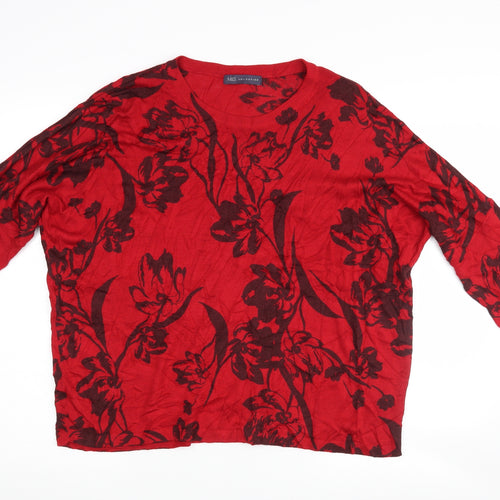 Marks and Spencer Womens Red Floral  Pullover Jumper Size L