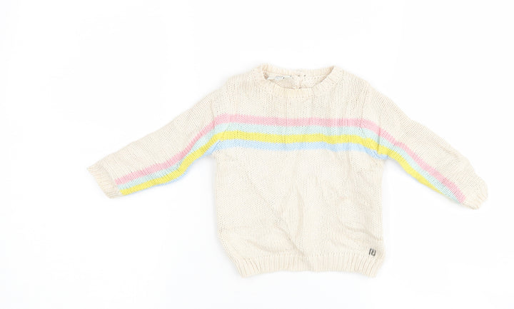 River Island Boys Ivory Striped Henley Jumper Size 3-6 Months