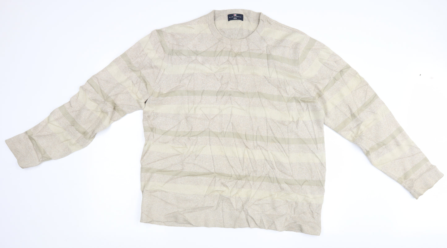 Marks and Spencer Mens Beige Striped  Pullover Jumper Size L