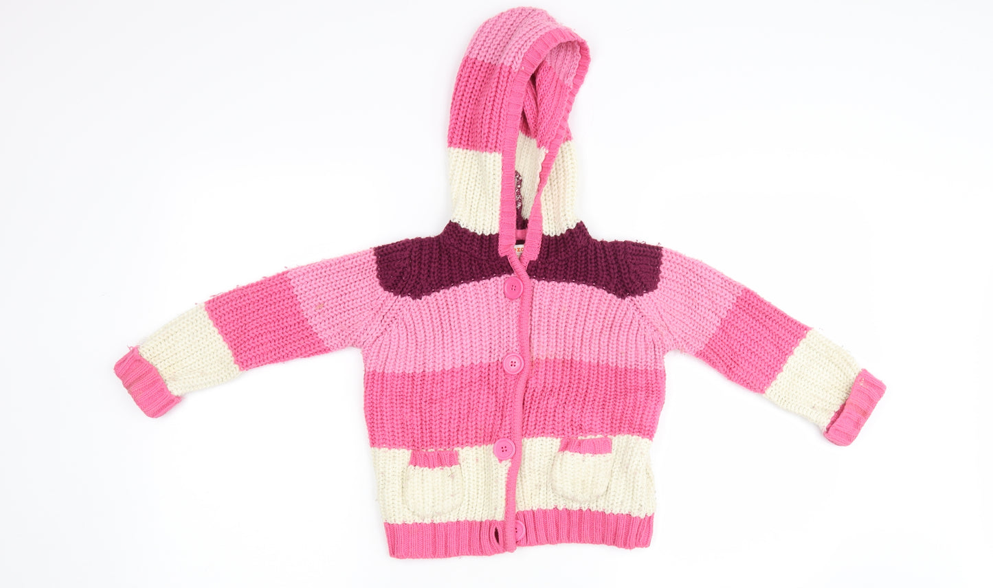 Bloozoo Girls Multicoloured Striped  Cardigan Jumper Size 3-4 Years