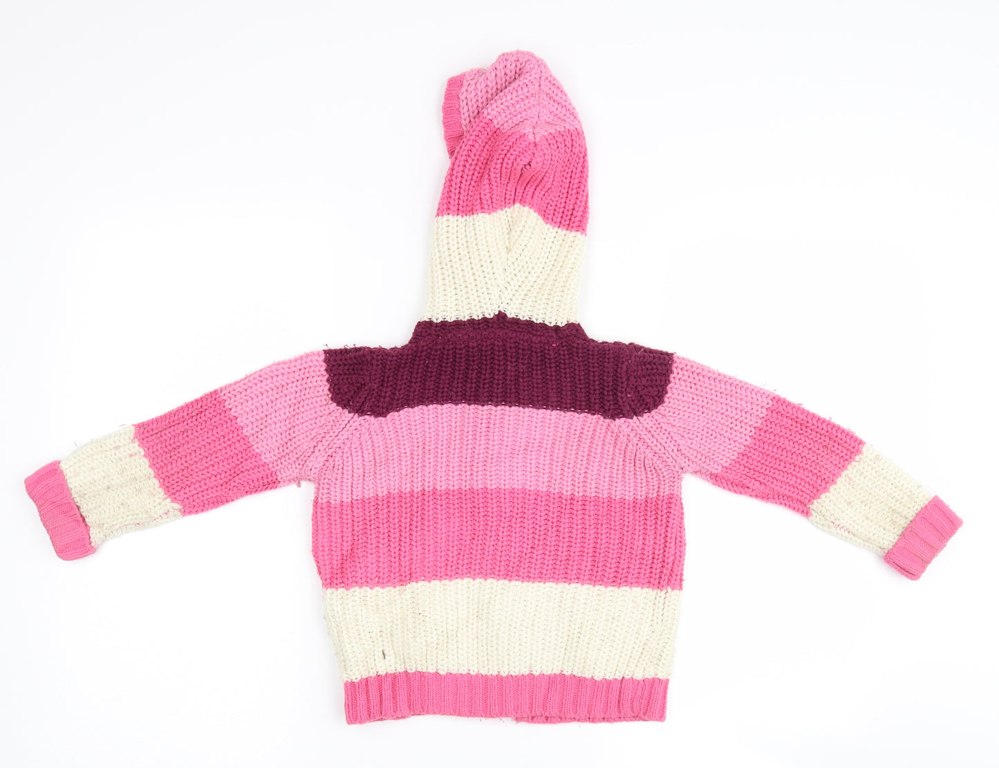Bloozoo Girls Multicoloured Striped  Cardigan Jumper Size 3-4 Years