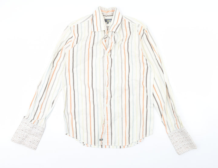 Peter Werth Mens Ivory Striped Dress Shirt Size M