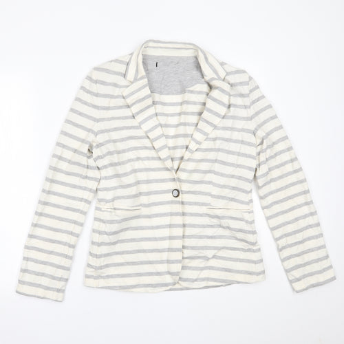 Primark Womens White Striped  Cardigan Jumper Size 12