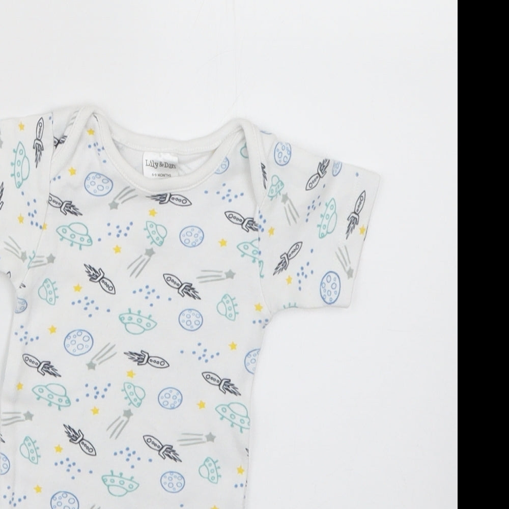 Lily & Dan Baby White Geometric  Babygrow One-Piece Size 6-9 Months