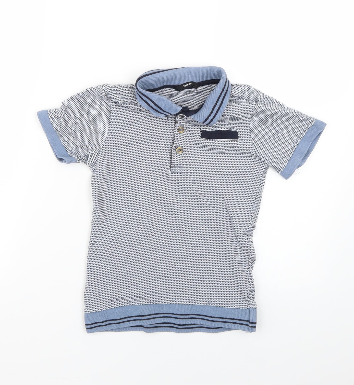 George Boys Blue Geometric  Basic Polo Size 7-8 Years