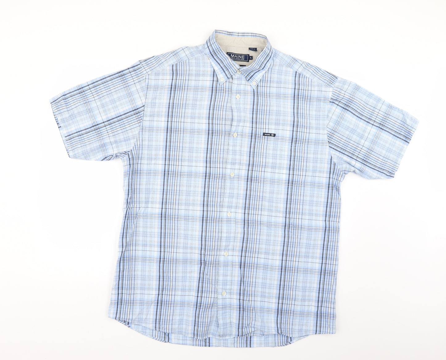 Maine Mens Blue Check   Button-Up Size L